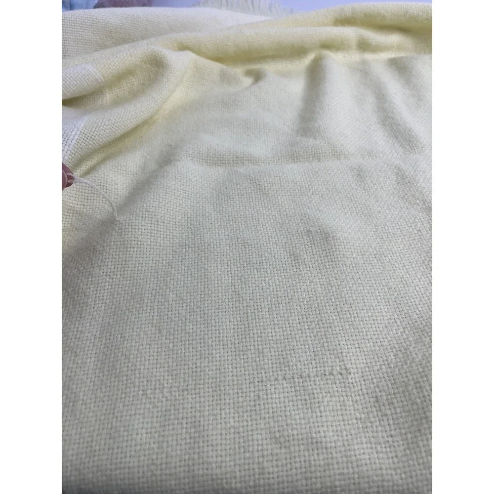 Vtg Churchill Handwoven‎ Baby Blanket All Orlon Acrylic Yellow White